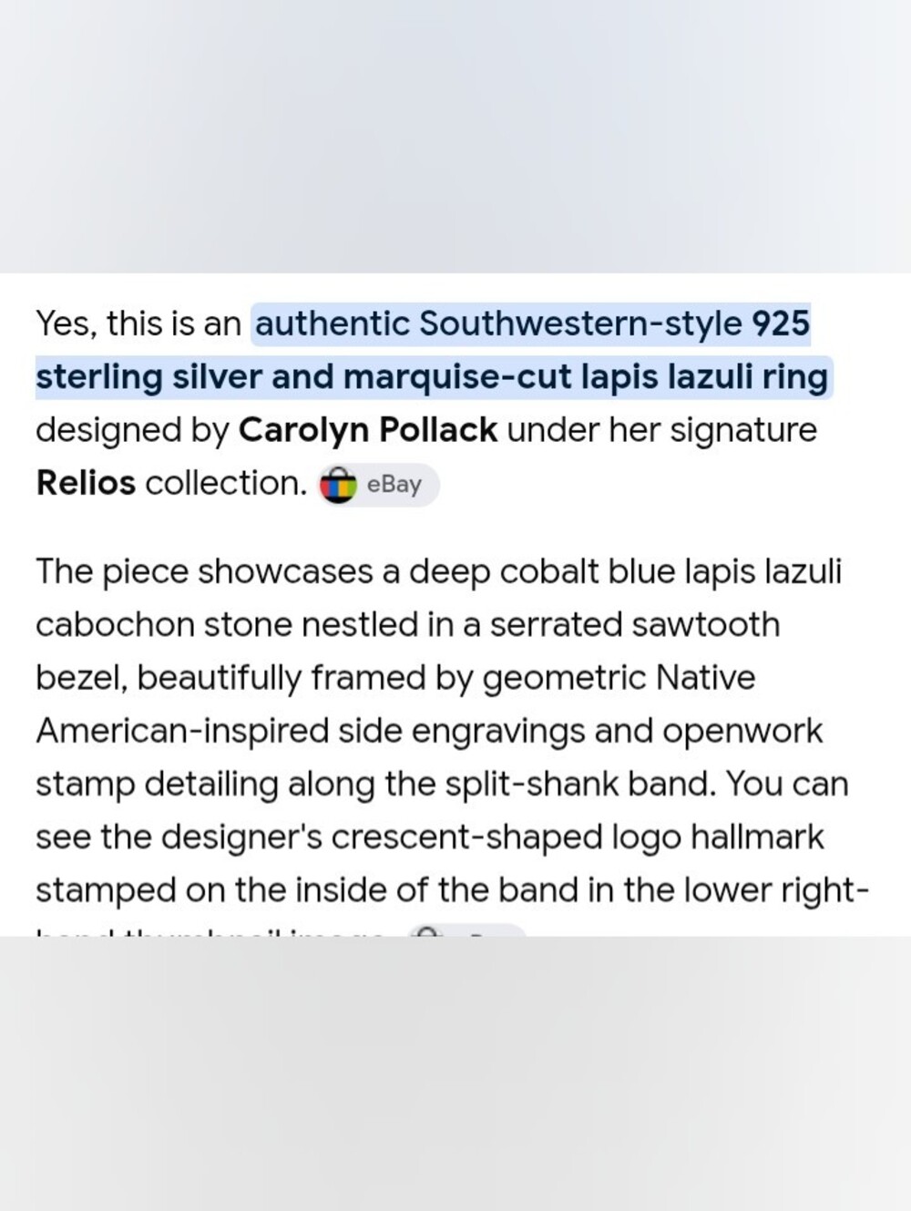 Carolyn Pollack Relios Lapis Lazuli 925 Sterling Silver Ring Sz.7 - Picture 11 of 11